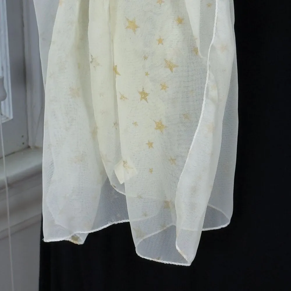 White Chiffon Sheer Scarf With Gold Sparkly Stars Boho Angel Glitter - Image 2