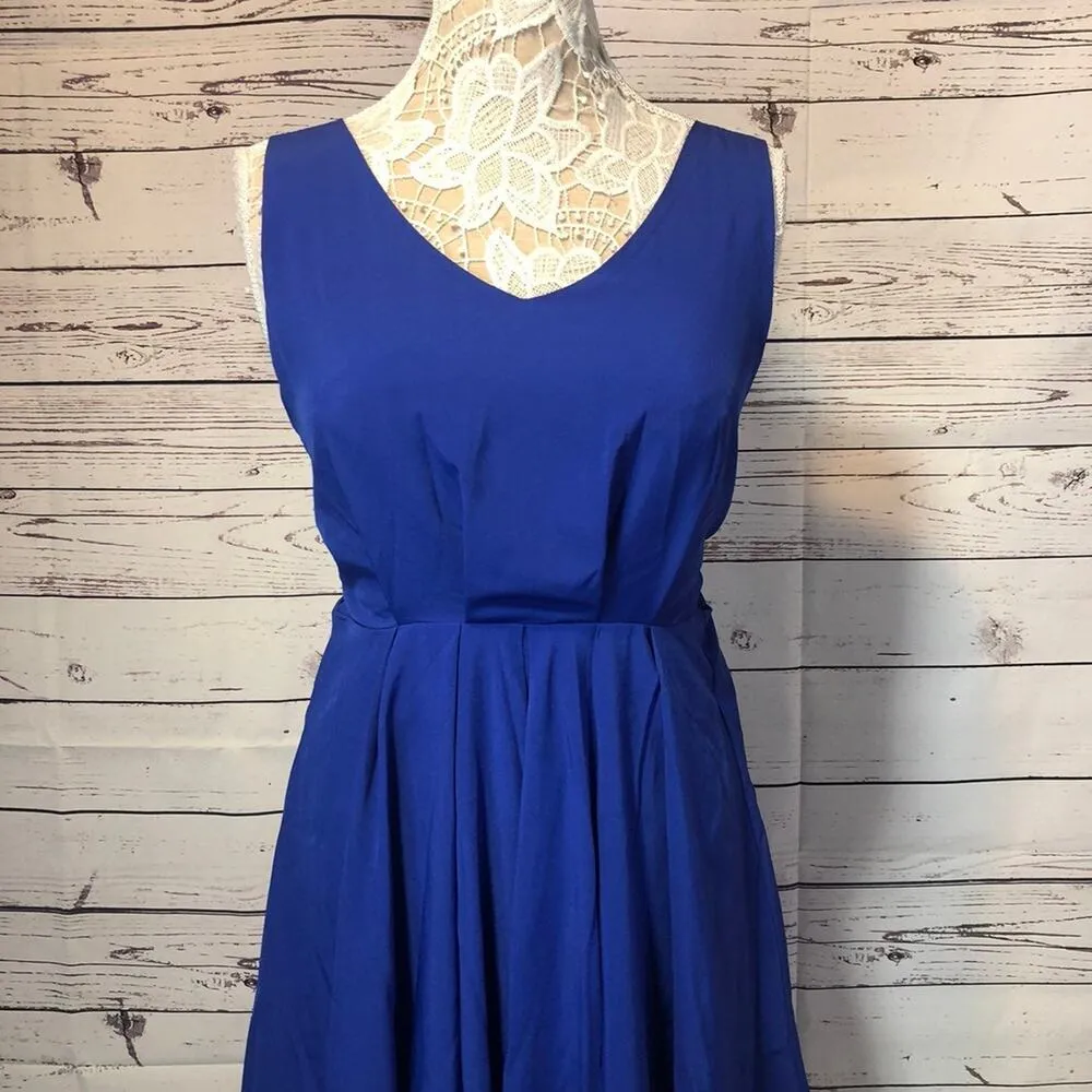 Louche Elegant Dress- open back with Cross over straps royal blue size 14 - Image 4