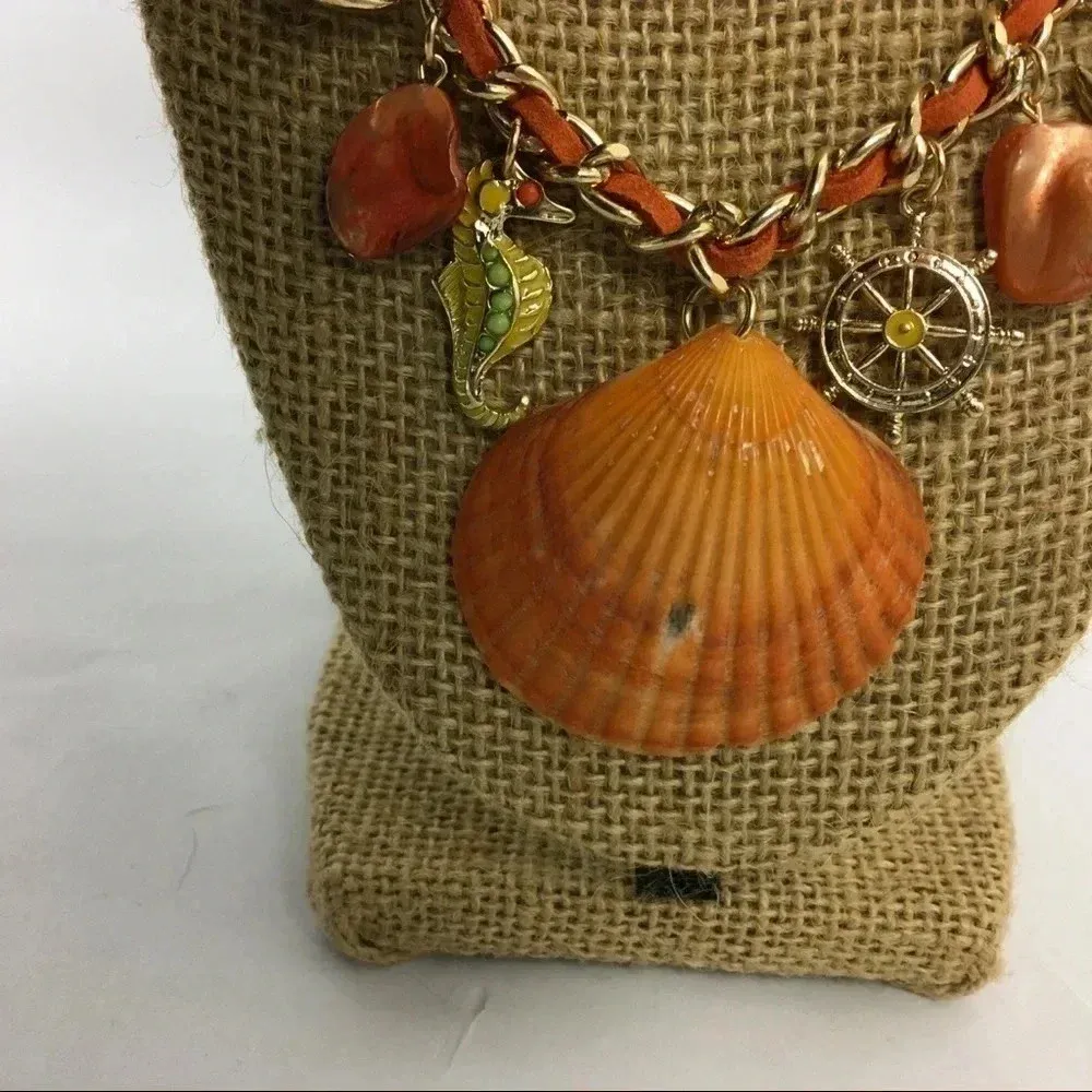 Gold Tone Orange‎ Seashell Charm Necklace Orange - Image 3