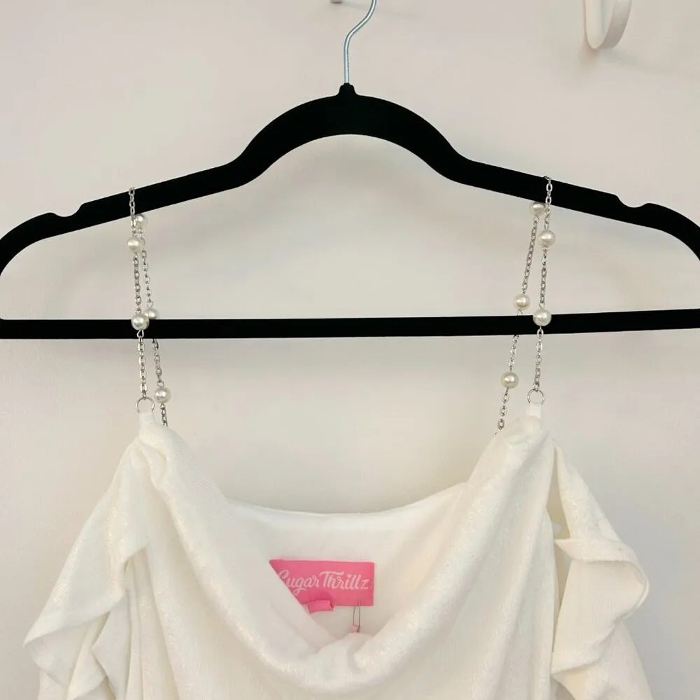 Dolls Kill Sugar Thrillz Timeless Love Pearl Mini Corset Dress in White S NWT - Image 5