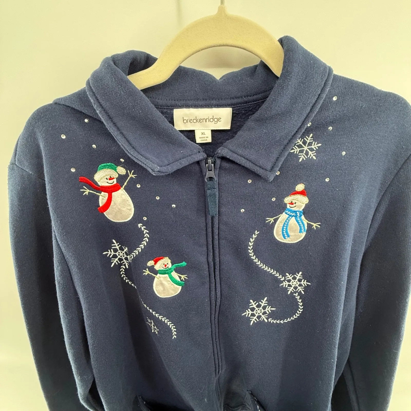Breckenridge XL Snowman Zip Cardigan Navy Fleece Jacket‎ Embroidered Christmas - Image 2