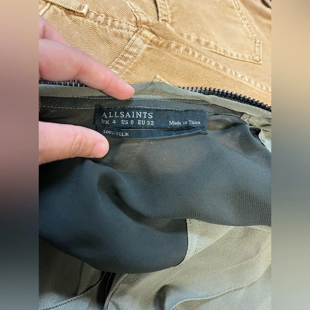 ALLSAINTS Olive Green Silk Lewis Tunic Mini Dress – Size 0 - Image 8