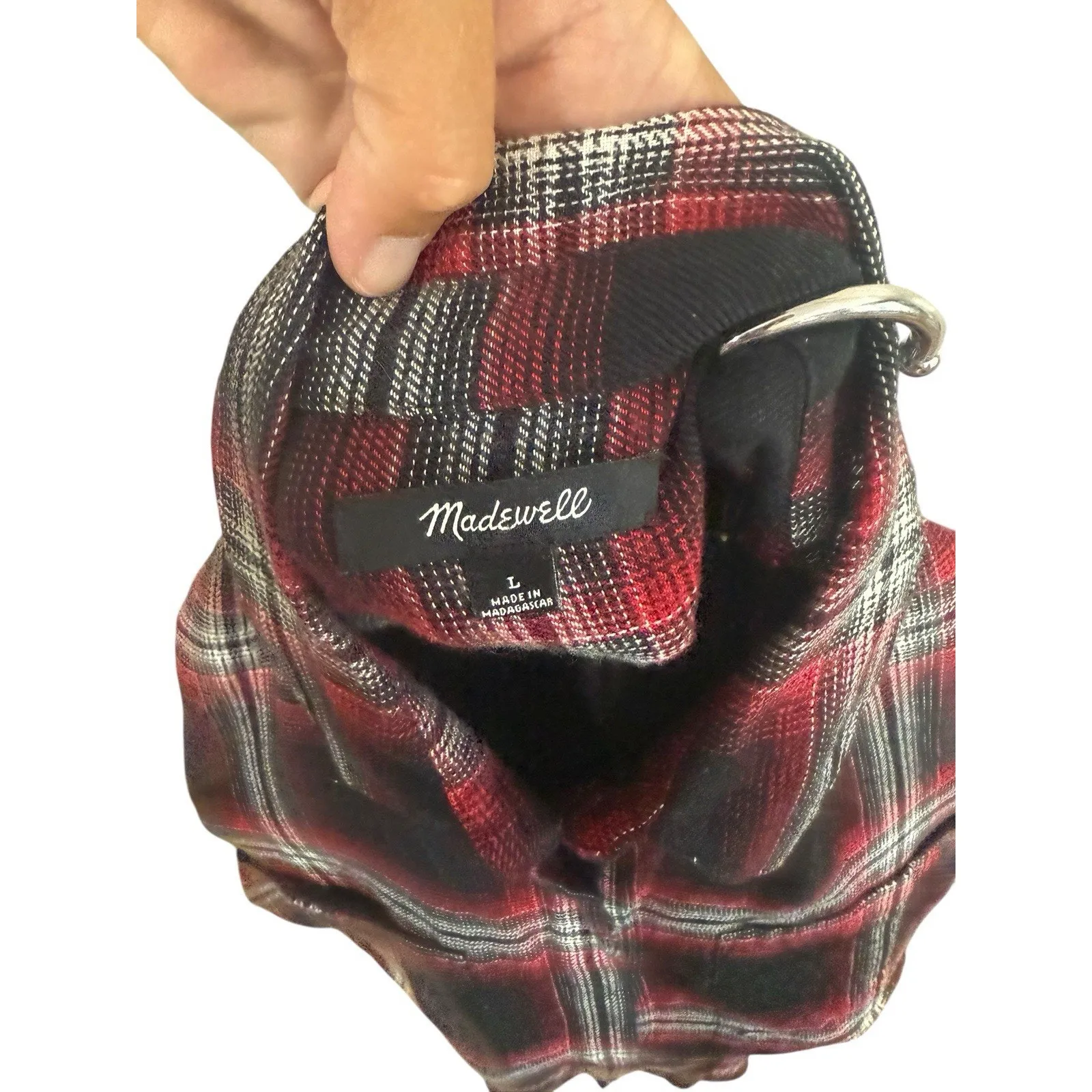 Madewell Womens Courier Shirt Dress L Grunge Rollins Plaid Black Red 90s NWT - Image 13