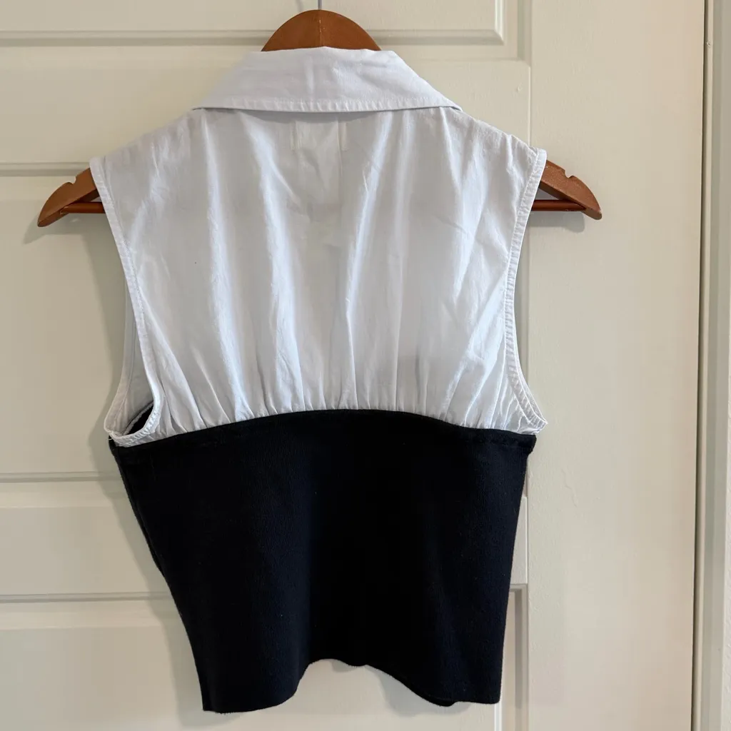 Anthropologie Maeve Black and White Sleeveless Blouse with Busier and Collar - Image 7