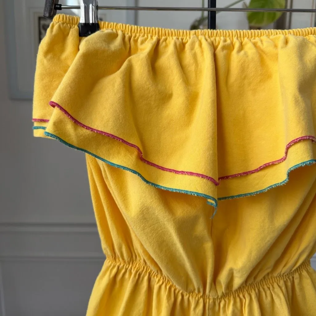 Vintage 80s Maurice Michaels Yellow Romper Ruffle M L Size L - Image 4