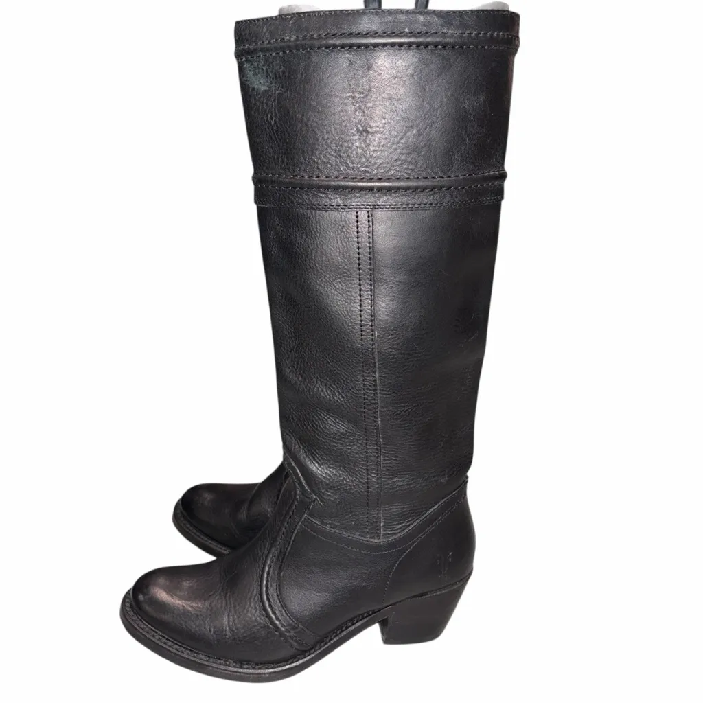 Frye Black Leather Jane Heeled Pull On Tall Boots size 6 - Image 3