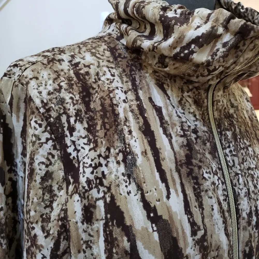 LAURA ASHLEY Brown Gold Accent Lightweight Full Zip Jacket Size Large - Image 3