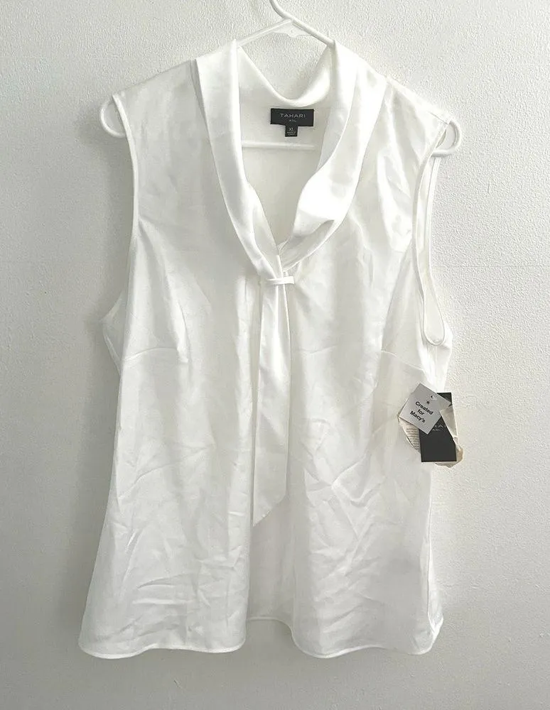 Tahari ASL Sailor Tie Neck Sleeveless Blouse Top Size XLARGE WHITE Womens - Image 3