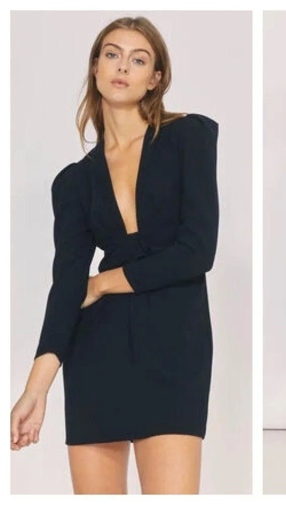 IRO Robiela Black Deep Plunge Puff Sleeve Mini Dress Size Small - Image 4