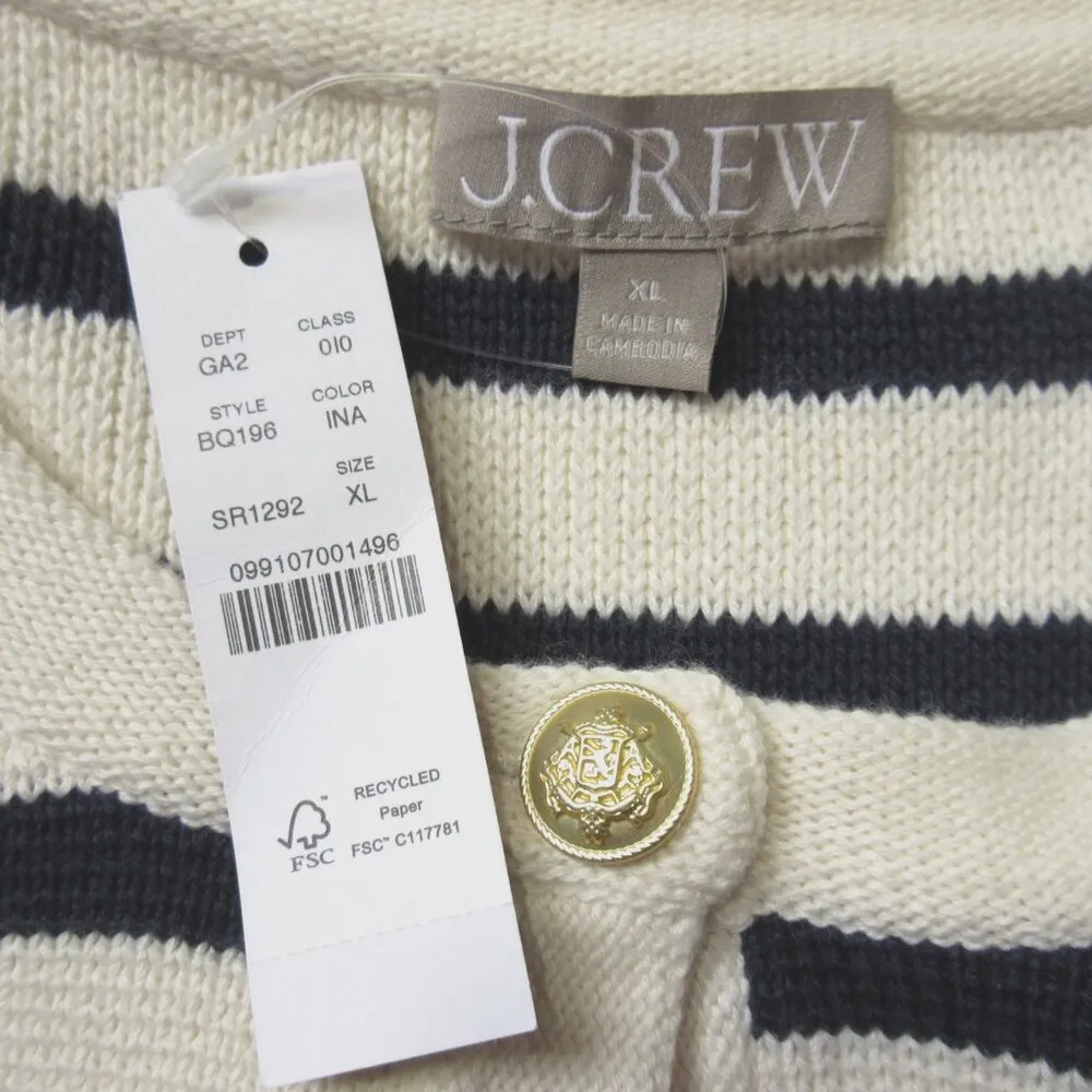 NWT J.Crew Emilie Sweater Lady Jacket in Ivory Navy Stripe Knit Cardigan XL - Image 4