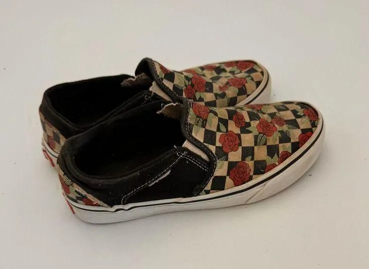 Vans  Women's Size 6 Rubber Waffle Outsole Checkerboard Roses Sneakers Multicolor - Image 2