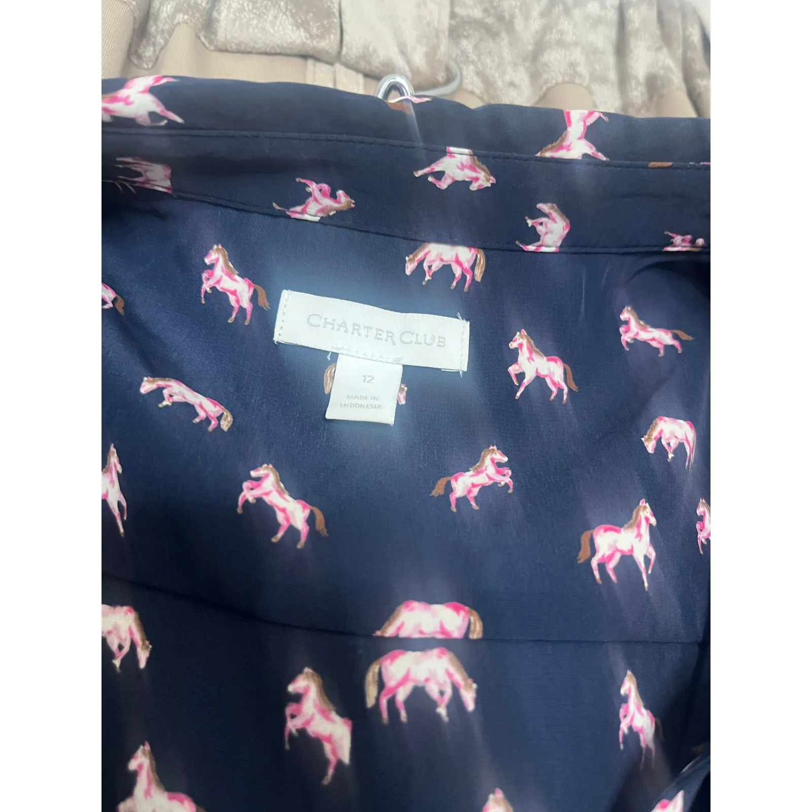 Charter Club Shirtdress womens dress Size 12 EUC Blue Pink Horse - Image 5