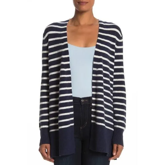 Madewell Cozy Walker striped longline plush alpaca blend cardigan navy white M - Image 4
