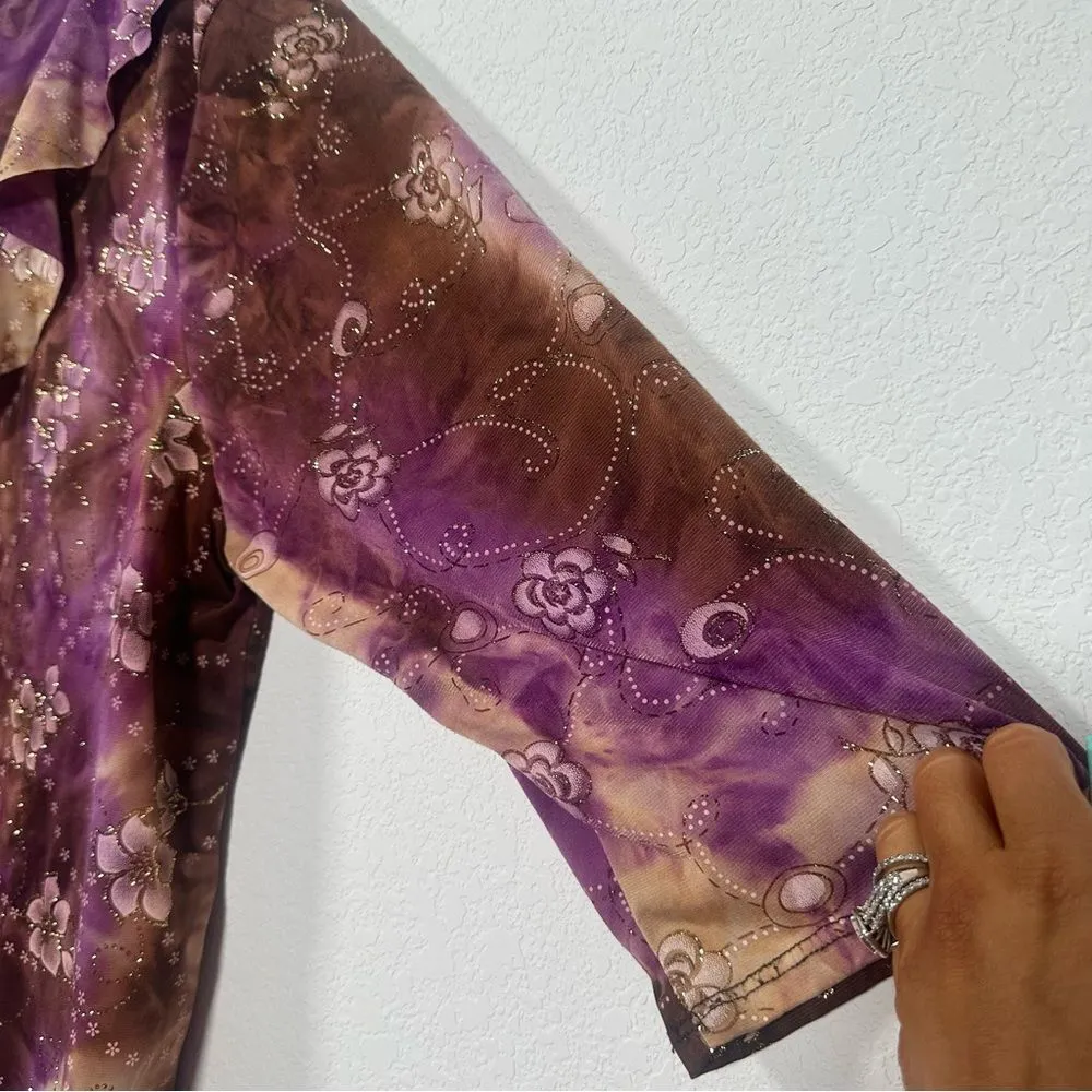 Vintage Y2K Floral Ruffled Tunic Top Fairy Artsy Whimsy Goth 2X Brittany Black - Image 3