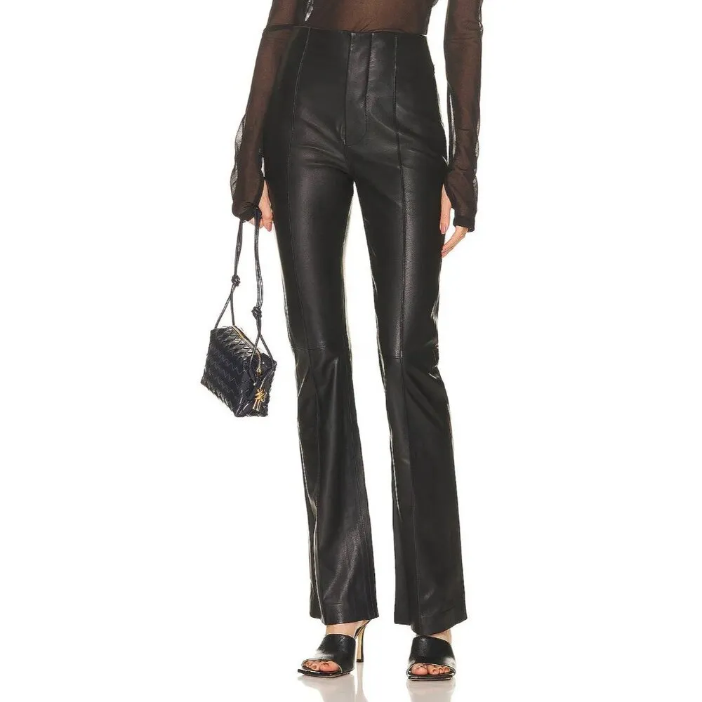 FRAME Pintuck Leather Trousers in Noir Black 8 New Womens Pants - Image 4