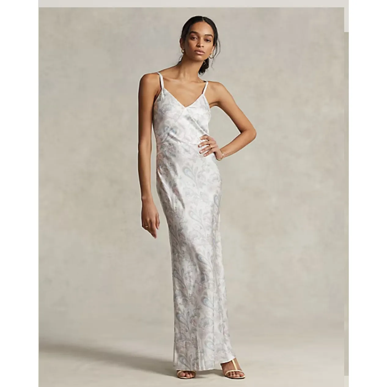 Polo Ralph Lauren Floral Sleeveless Satin Gown Women 4 Maxi Slip Sexy V Neck - Image 3