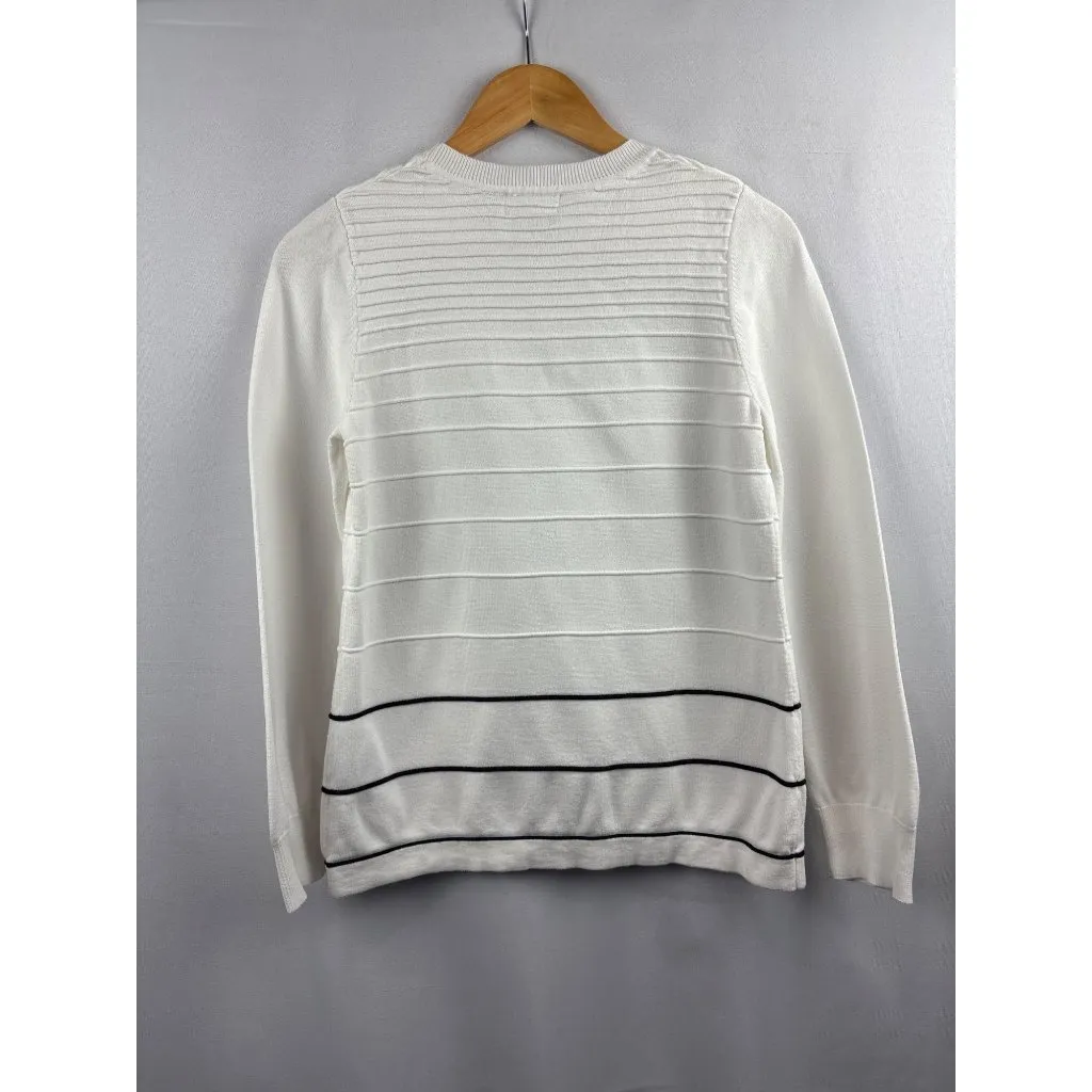 Laura Scott Women’s Medium Striped Cotton Blend Sweater White & Black - Image 5
