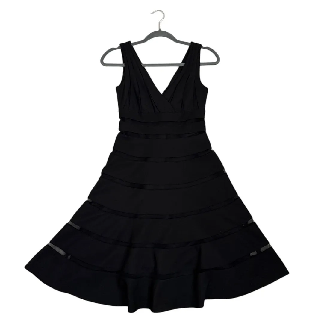 WHBM White House Black Market Shadow Stripe Black Occasion A-Line Dress Size 00 - Image 3