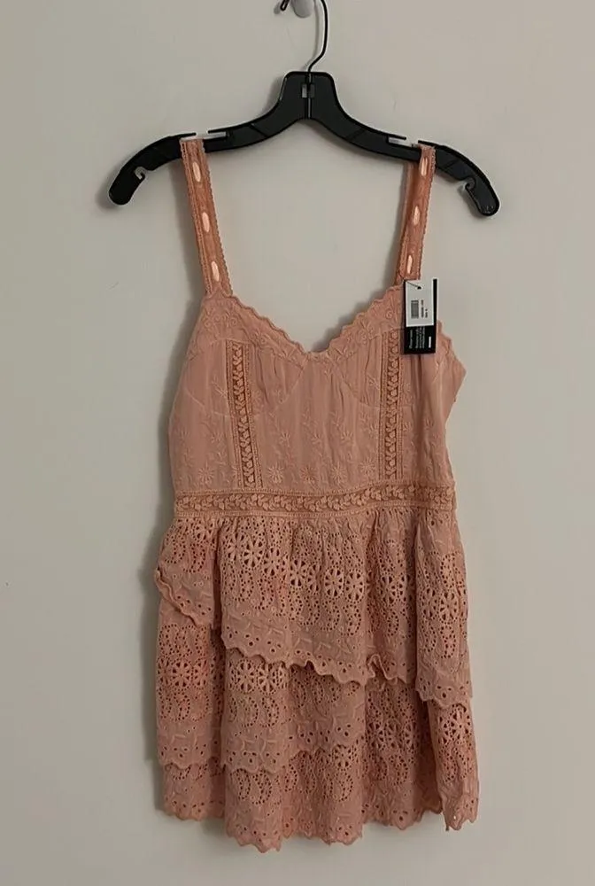 NWT LOVESHACKFANCY Caro tiered broderie anglaise chiffon mini dress - Image 7