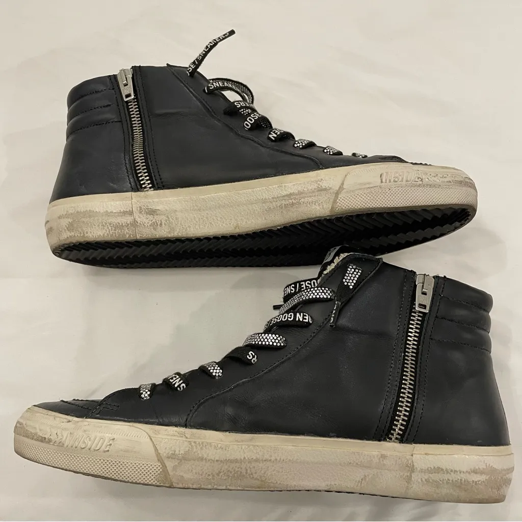 Golden Goose Women's Slide Black with Studs size 41, US 11 with Swarovski Laces - Image 4