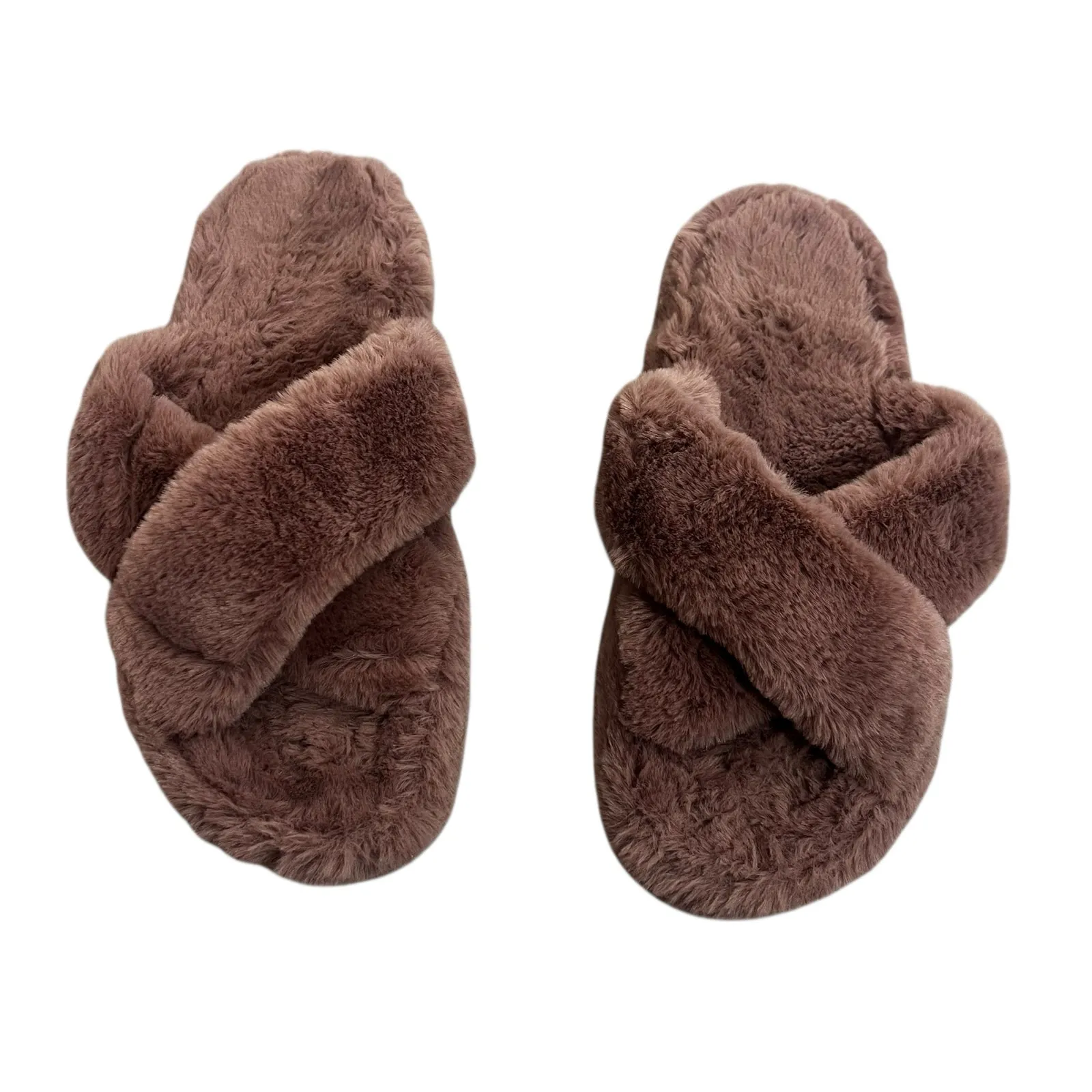 Pink Faux Fur Crossband Slippers Womens 10 Plush Cozy Lounge Comfort - Image 2