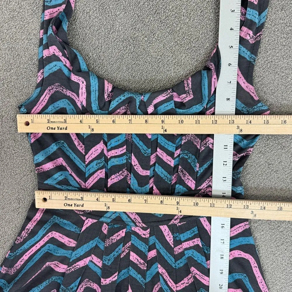 Marc Jacobs Pleated Ruffle Chevron Print Silk Knit Dress Grey Pink Blue XS - Image 12