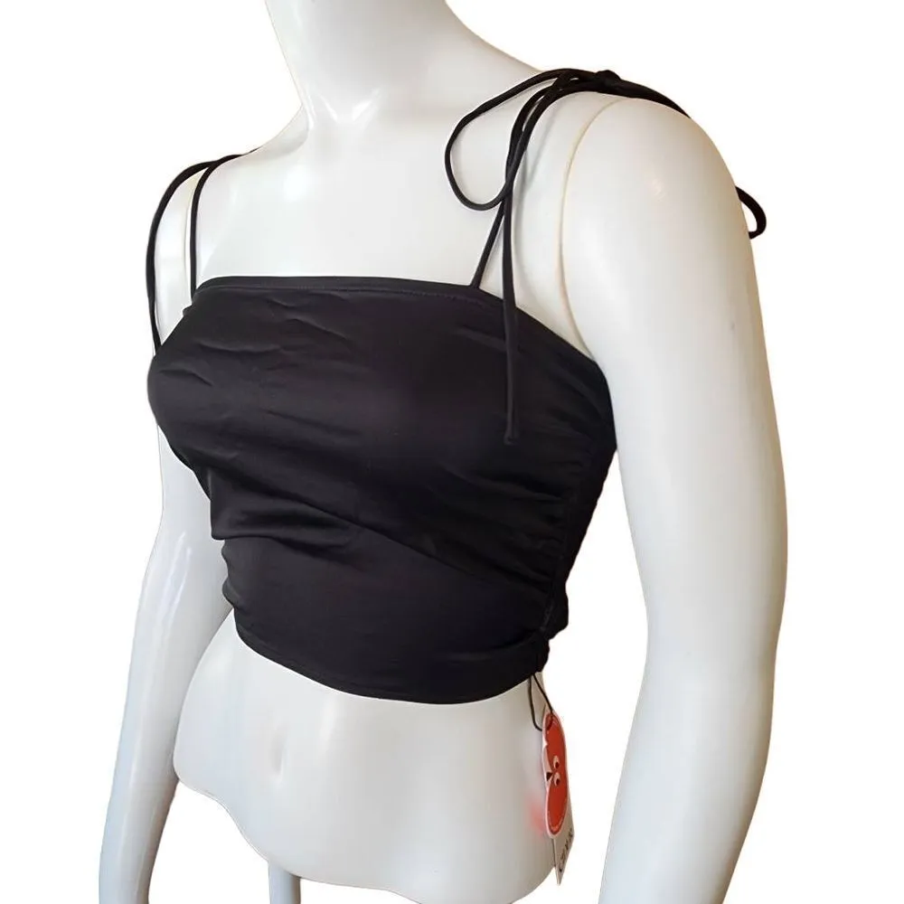 NWT Cider Black Satin Knotted Strap Square Neck Tank Top (XXS) - Image 2