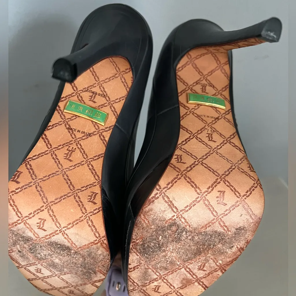 L.A.M.B. Y2K Leather Square Toe Heels size 7 Pumps Platform Stilettos Grey - Image 5