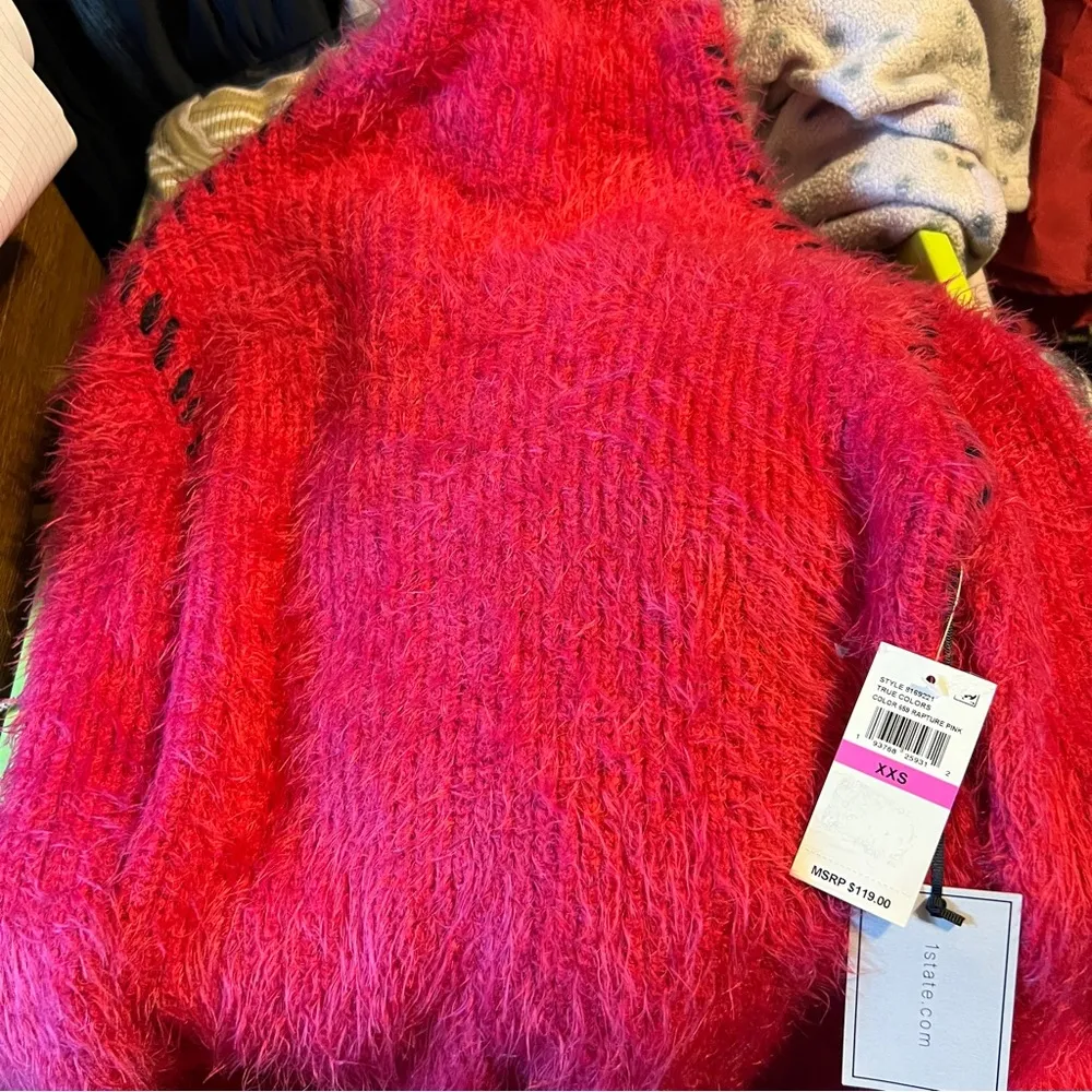 1. State XXS Rapture Pink Black Lace Whip Stitch Long Sleeve Mock Neck S… - Image 11