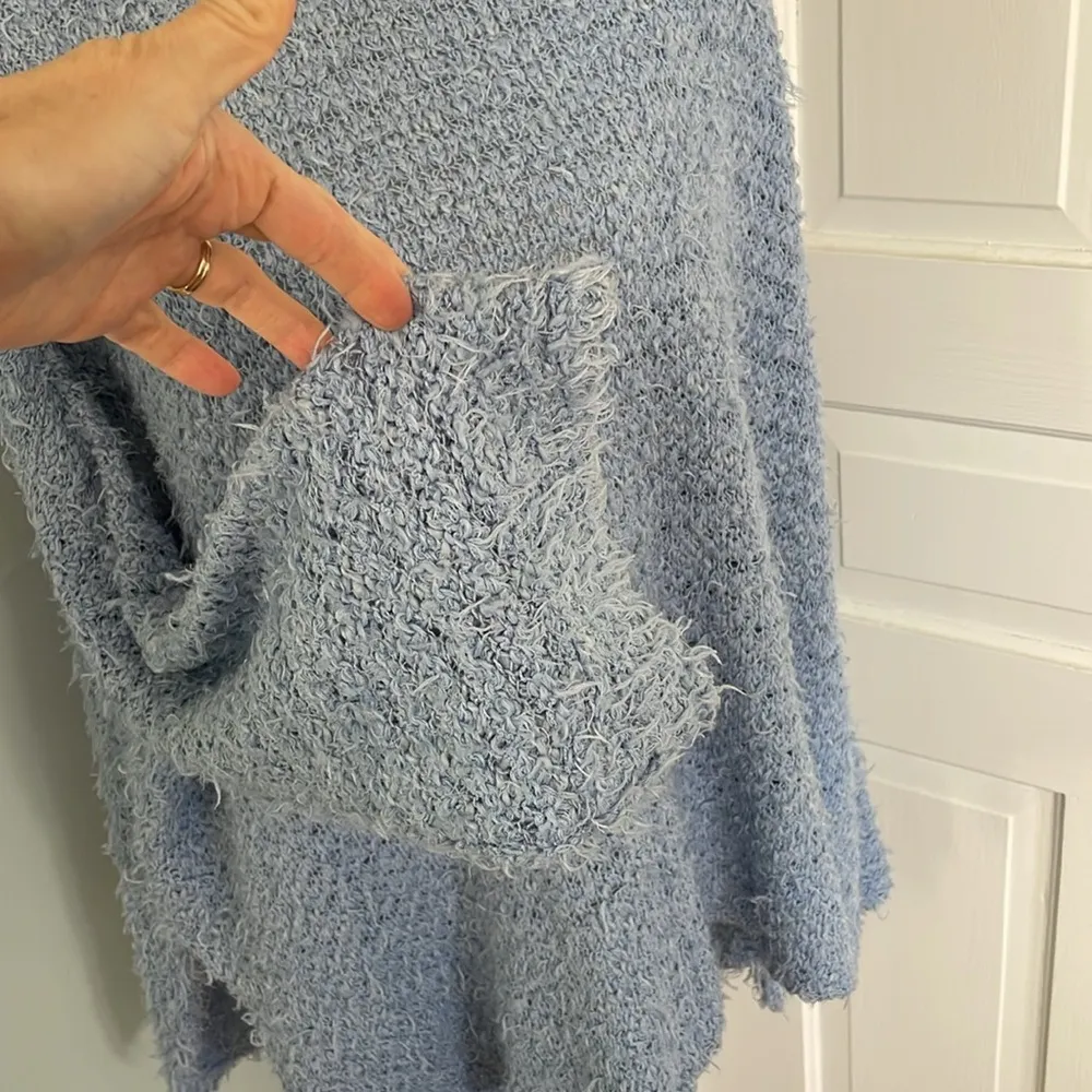 Free People Bell Sleeve Open Knit Blue Gray Sweater Long Oversize size Small - Image 2