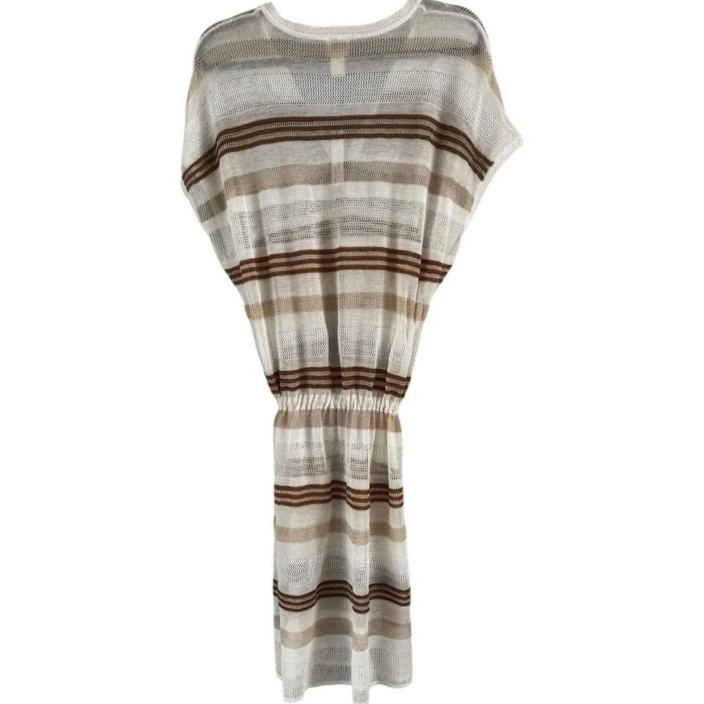 NWD Chicos Tan & White Loose Knit Pullover Tassel Tie Swim Suit Coverup US Large - Image 4