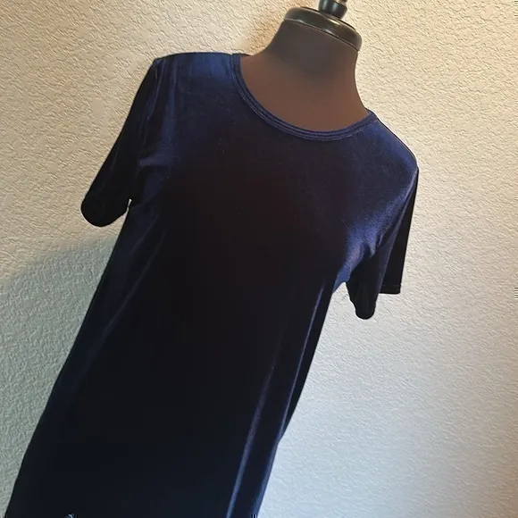 SWAT Velvet Blue Shift Dress with Blue Floral Beaded Embroidery Vintage 90s Size 18 - Image 6