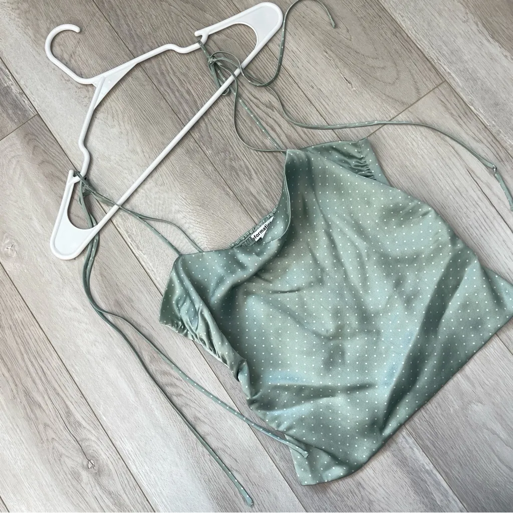 Reformation Silk Tank polka dot crop lucrezia womens Green (size 4) cocktail - Image 2