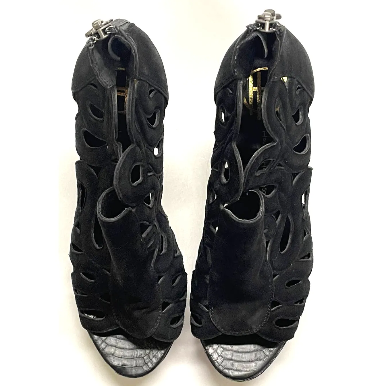 House of Harlow Bernadette Black Suede Open Toe Platform Pumps Size 38.5 - Image 7