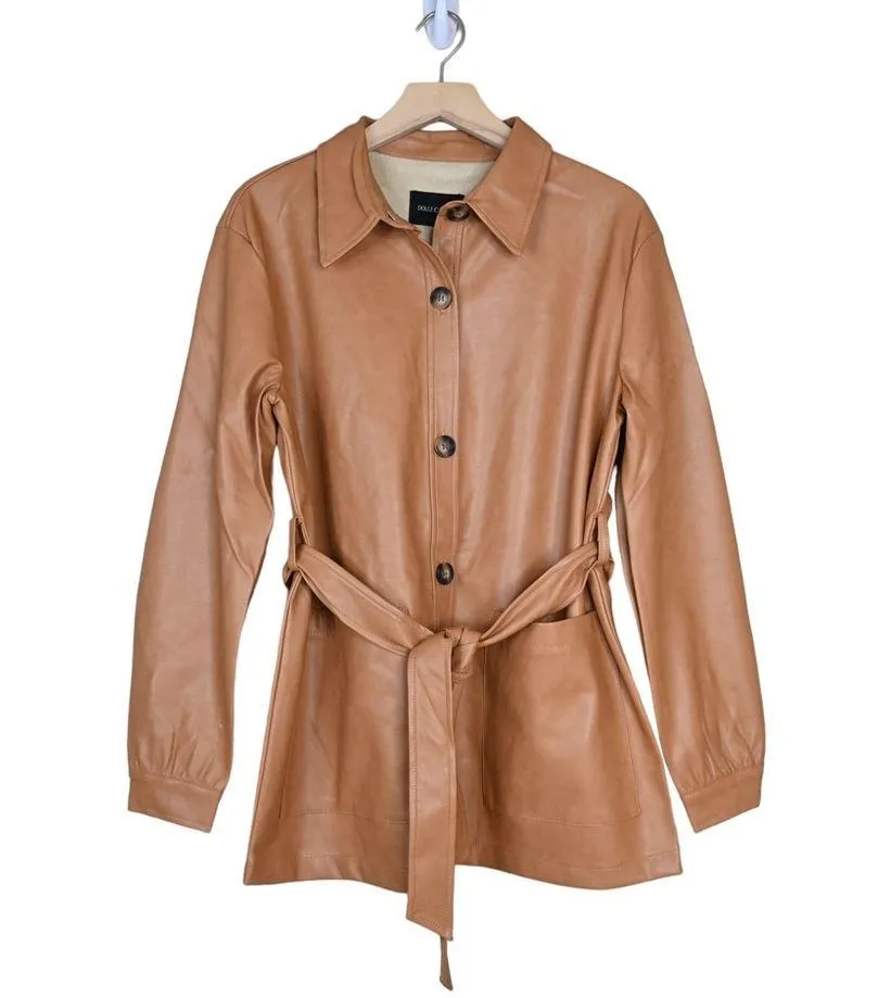 DOLCE CABO Womens M Vegan Leather Short Trench Coat in Camel NEW Size M - Image 2