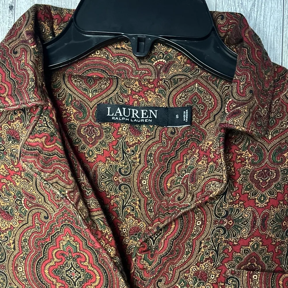 Lauren Ralph Lauren Sleep Shirt Women’s Size Small Red Paisley Floral Bu… - Image 3