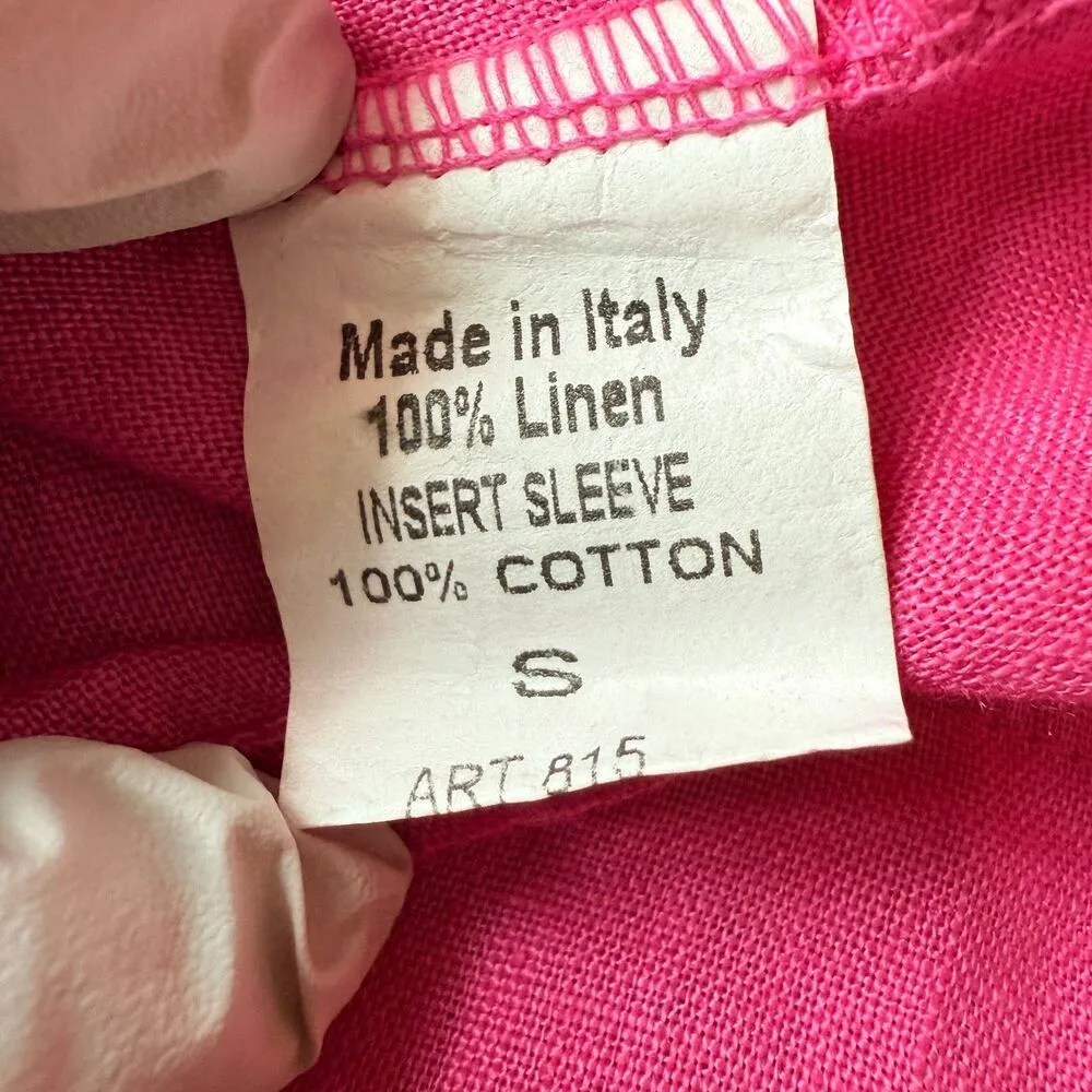 Terzo Millennio 100% Linen Cottage Core Barbie Pink Crochet Trim Italian Made S - Image 4