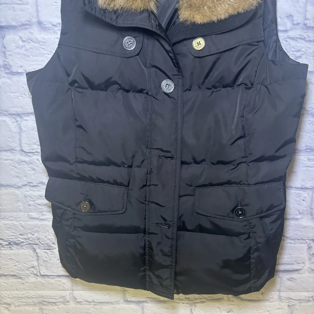 Lands' End Women's Goose Down Puffer Vest Faux Fur  Hood Small Outdoor - Image 3