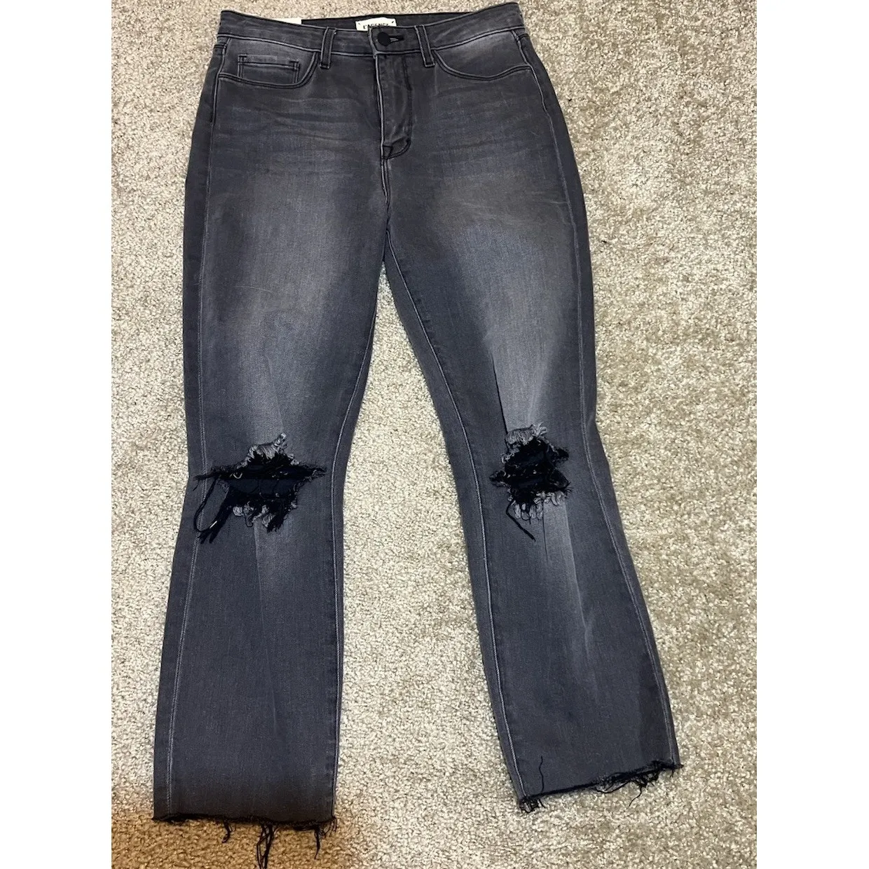 L'Agence High Line Skinny Jeans Size 27 Destruct Vintage Black Straight Leg Crop - Image 8