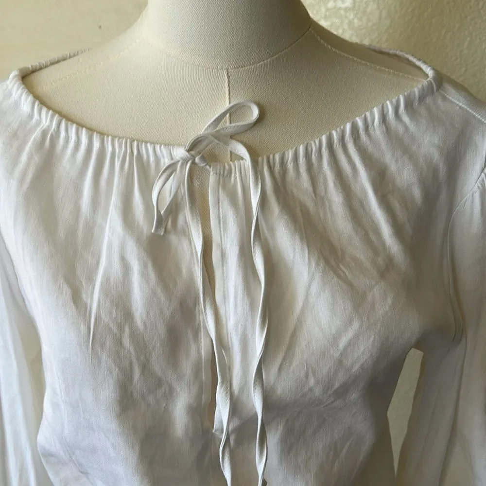 Gianni Bini Camilla Long Sleeve Pullover Woven Linen Blouse, White, Large, NWT - Image 7