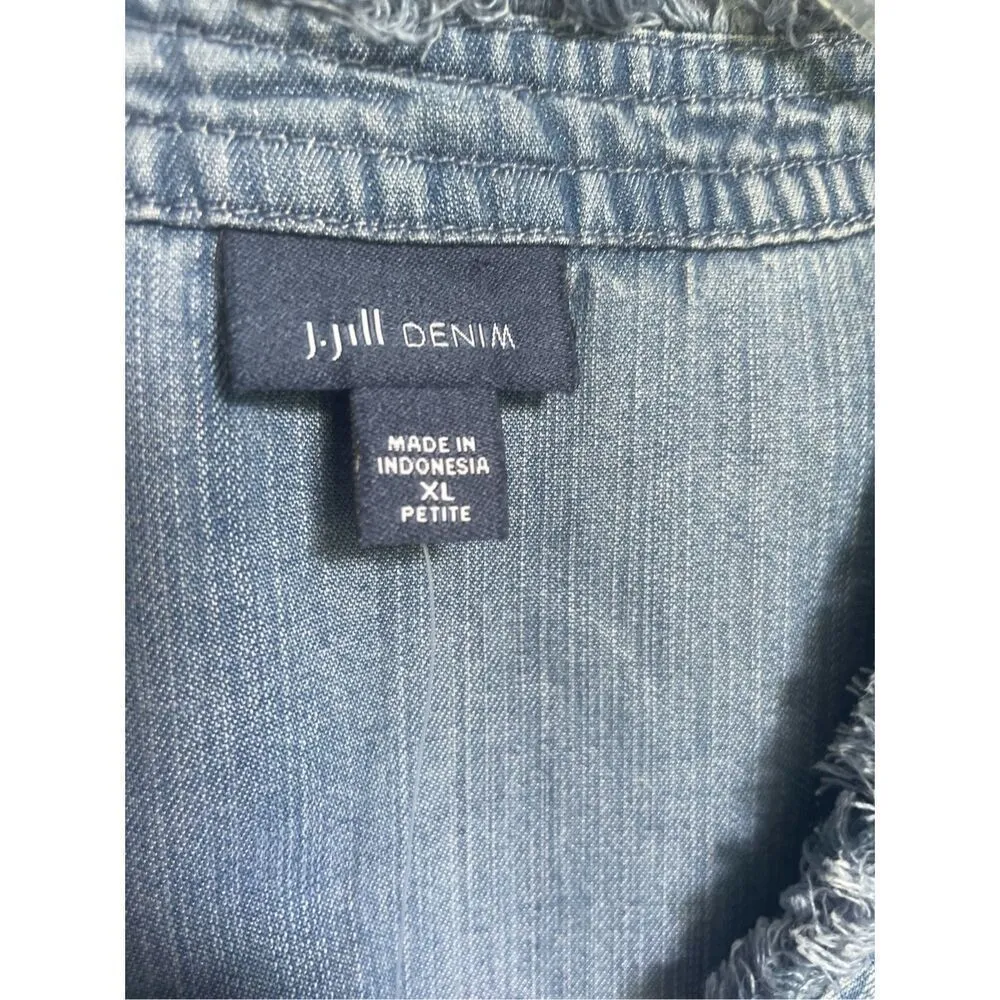 NWT JJill Lightweight Fringe Neck Button Front Denim Shirt Dress XLP Blue Size undefined - Image 8
