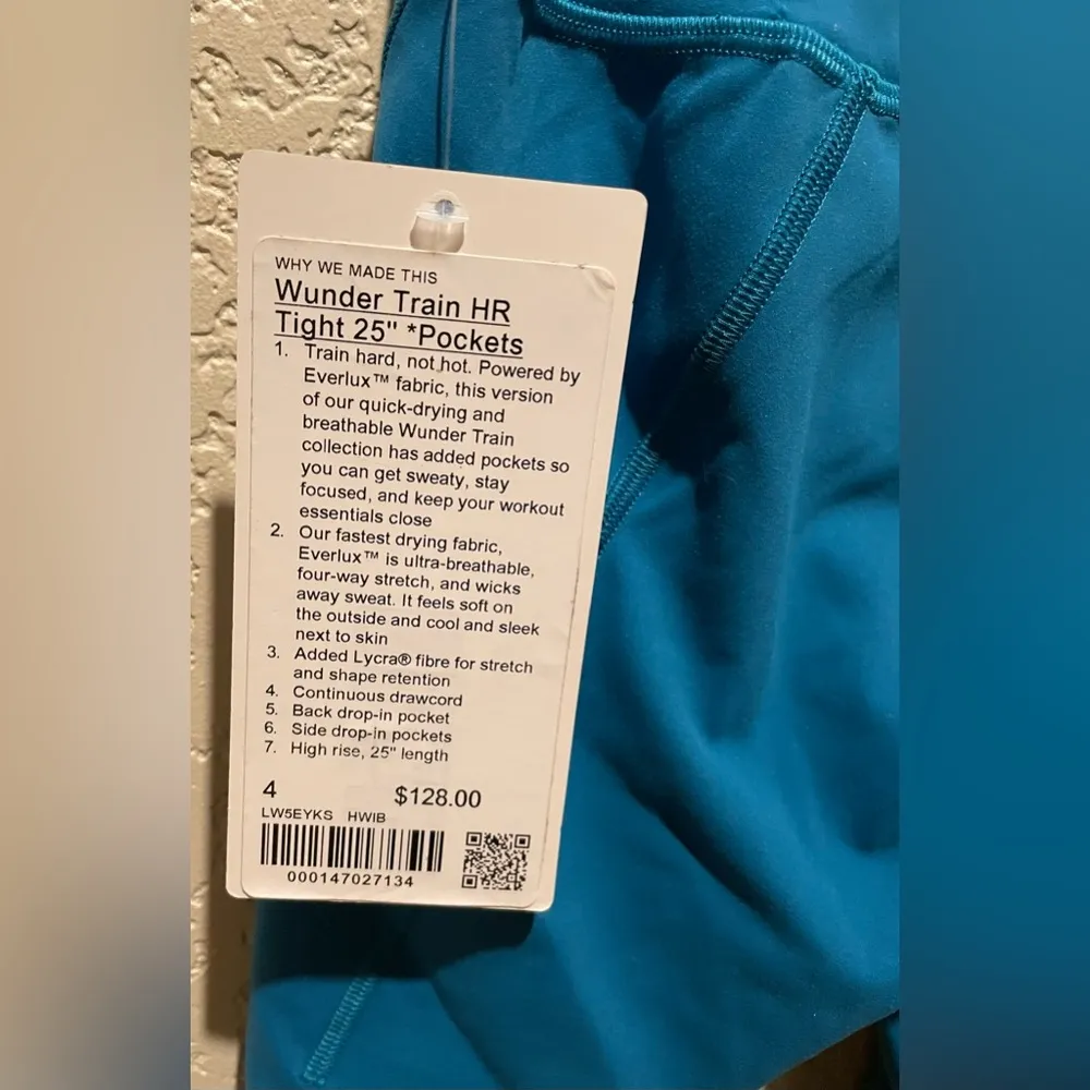 NWT Lululemon Wunder Train High Rise Tight Leggings Pockets Hawaiian Blue Size 4 - Image 7