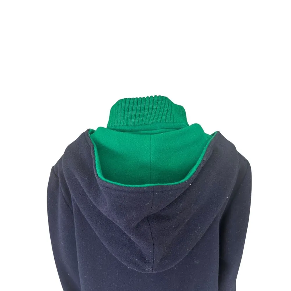 Vintage Authentic MacKintosh Vestcoat Navy Blue Green Button Wool Coat Hooded 14 Size M - Image 7