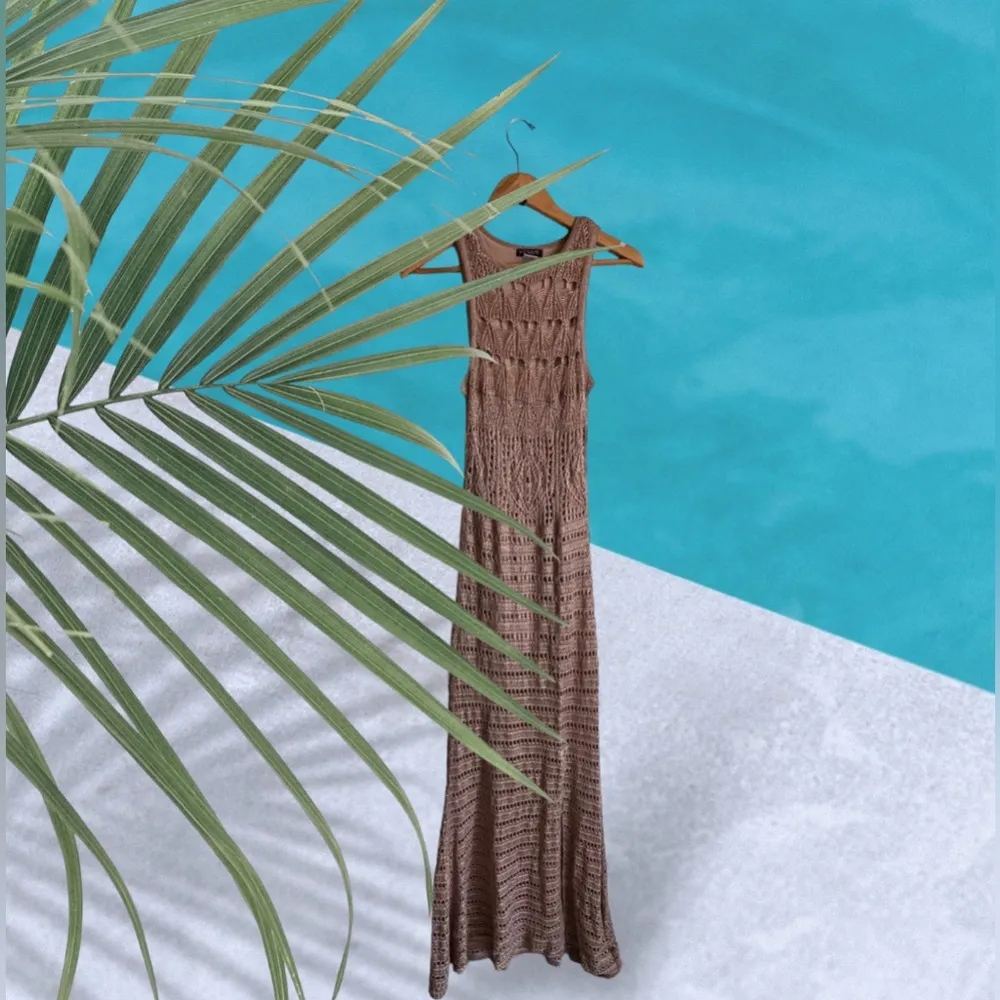 Venus Loose Gold Knitting Lined Maxi Vacation Dress -Beach cruise Size M crochet - Image 7