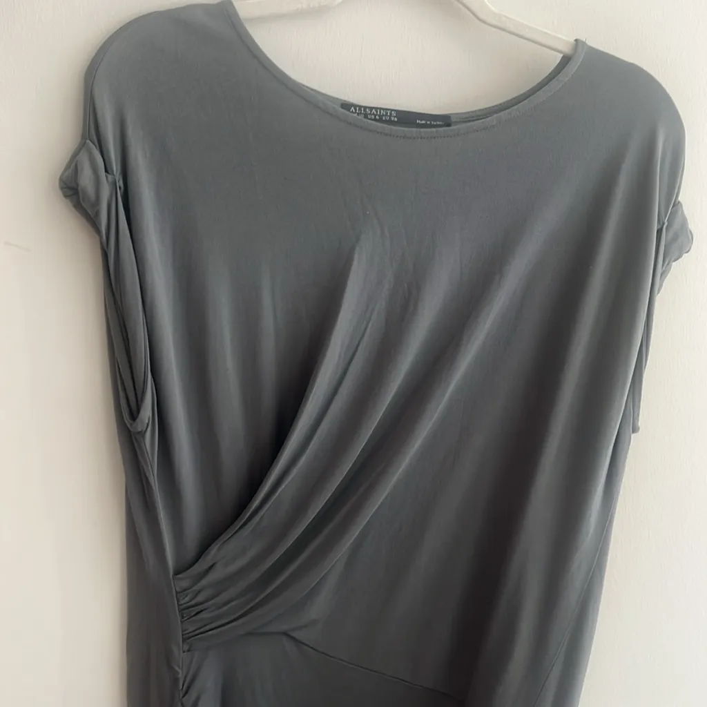 All Saints Alix Dress Sleeveless Ruching Stretch Jersey Knit Modal Gray Size 6 - Image 9