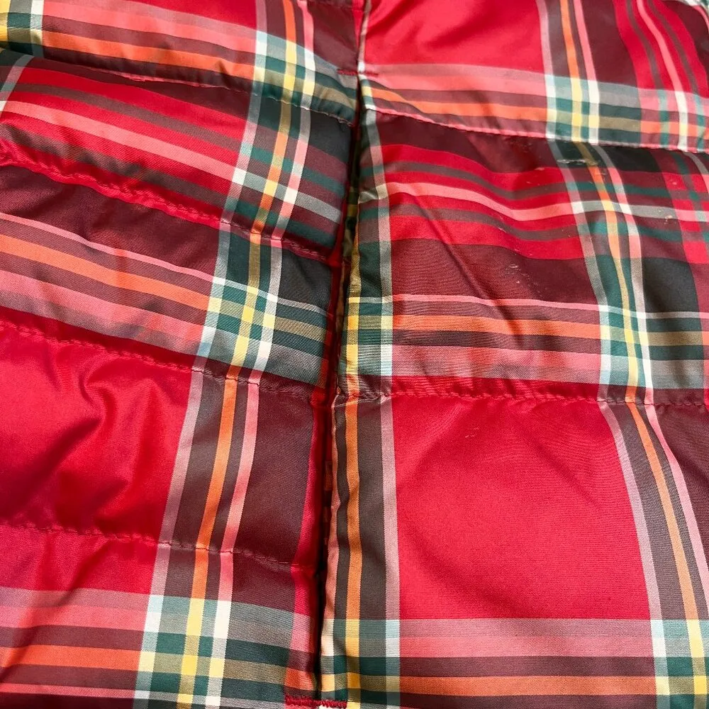 Lands' End Women's Red Tartan Plaid Full Zip Front Down Puffer Vest SZ L Warm Size L - Image 4