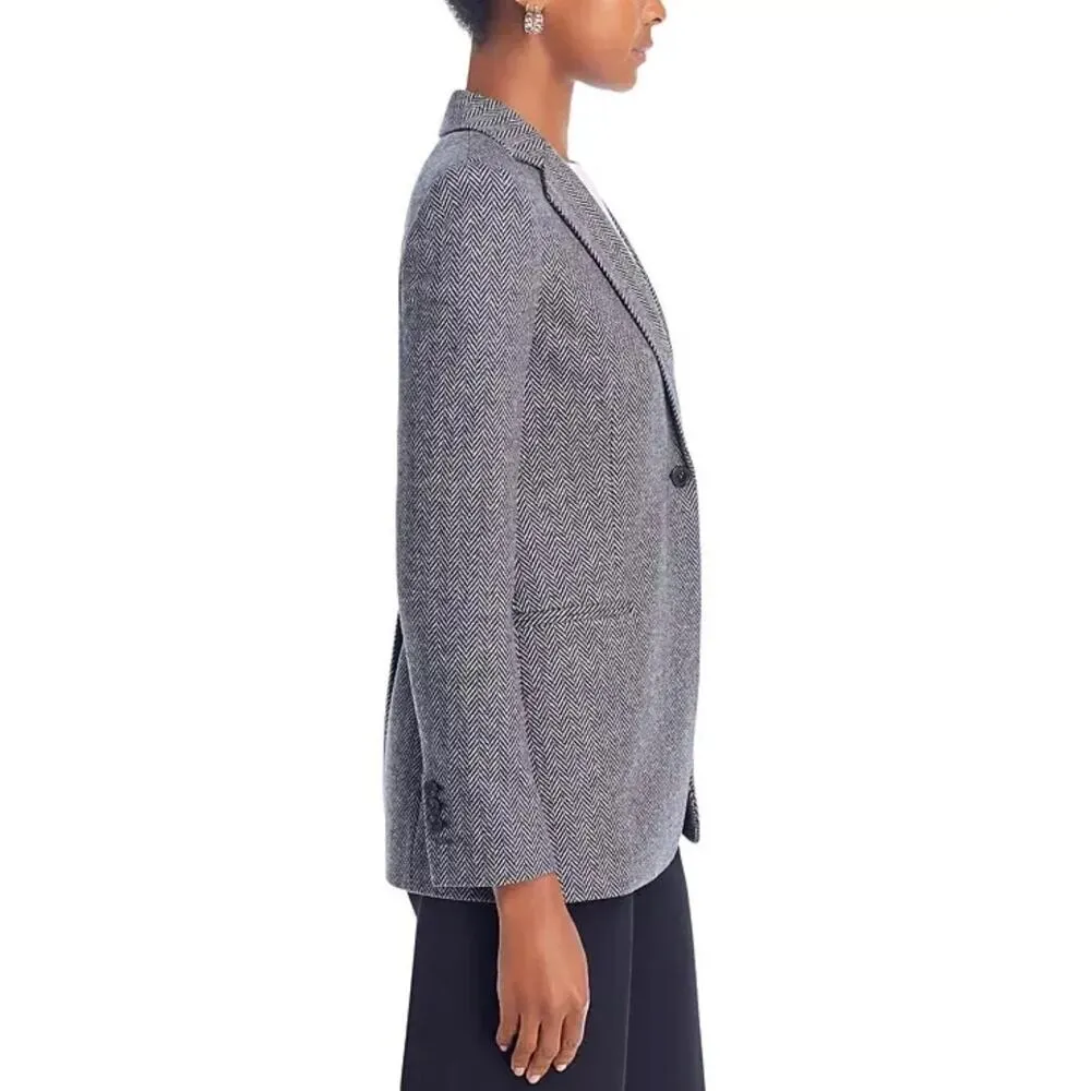Theory Black Gray Slim Button Jacket Abbot Knit Chevron Herringbone Stretch 8 - Image 7
