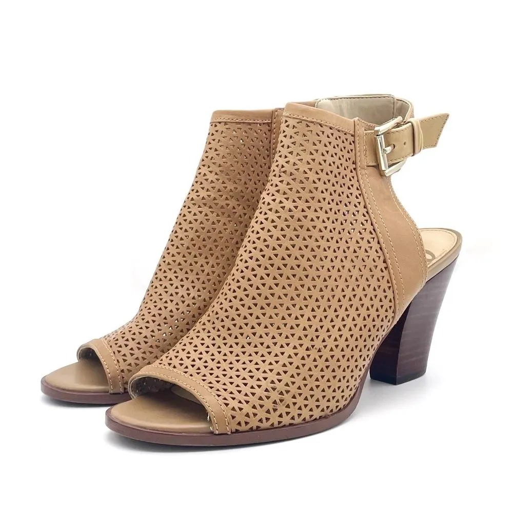 Sam Edelman Henri Tan Leather Perforated Block Heel Open Toe Sandal Size 8.5 - Image 6