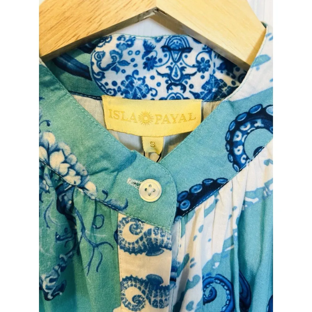 IslaPayal Malta Mini Treasure Island Turquoise Dress Size Small Nautical Coastal Blue - Image 4