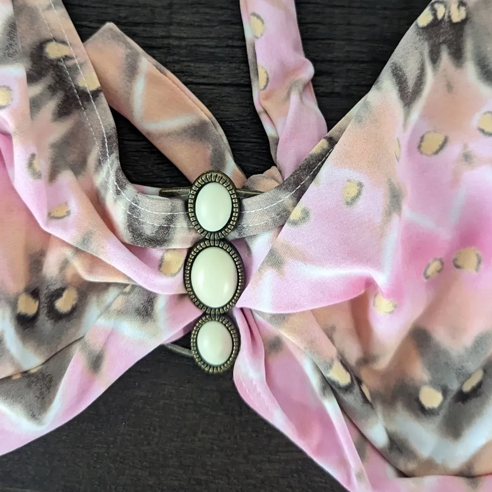 NWT Coco Reef Underwire Halter Multicolored Swim Top with White‎ Stones 32/34C - Image 7